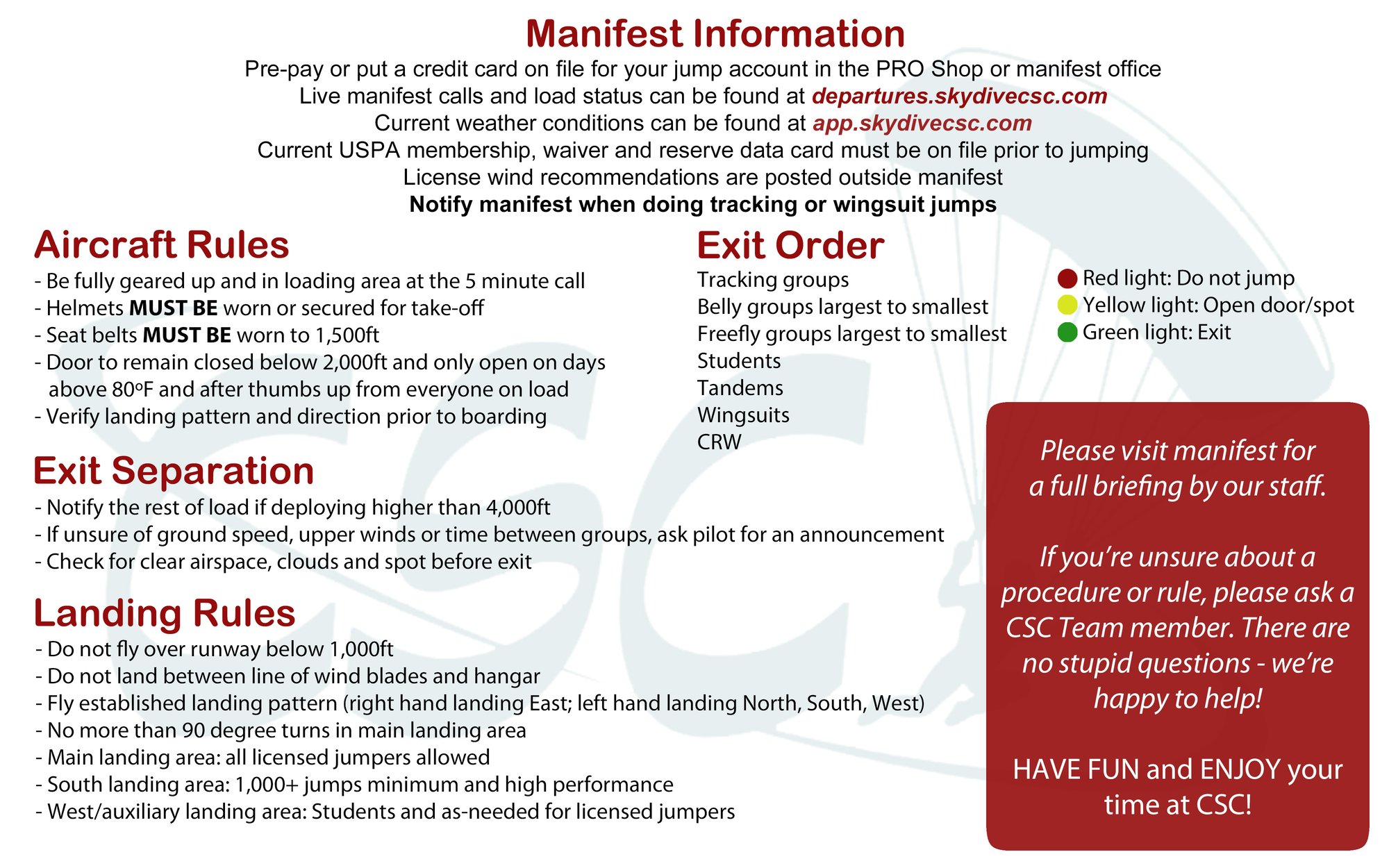 CSC Safety Card